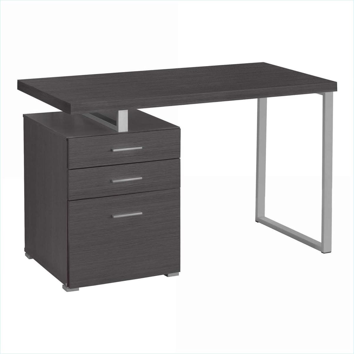 Modern Floating-Top Office Desk with 3-Drawer Filing Cabinet and Metal Legs